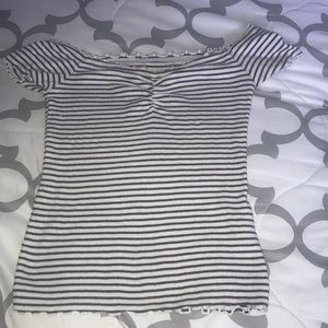 black and white striped off the shoulder top